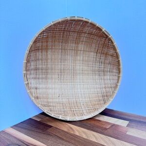 Vintage Round Domed Winnowing Strainer Basket Bowl Rattan Wicker Boho